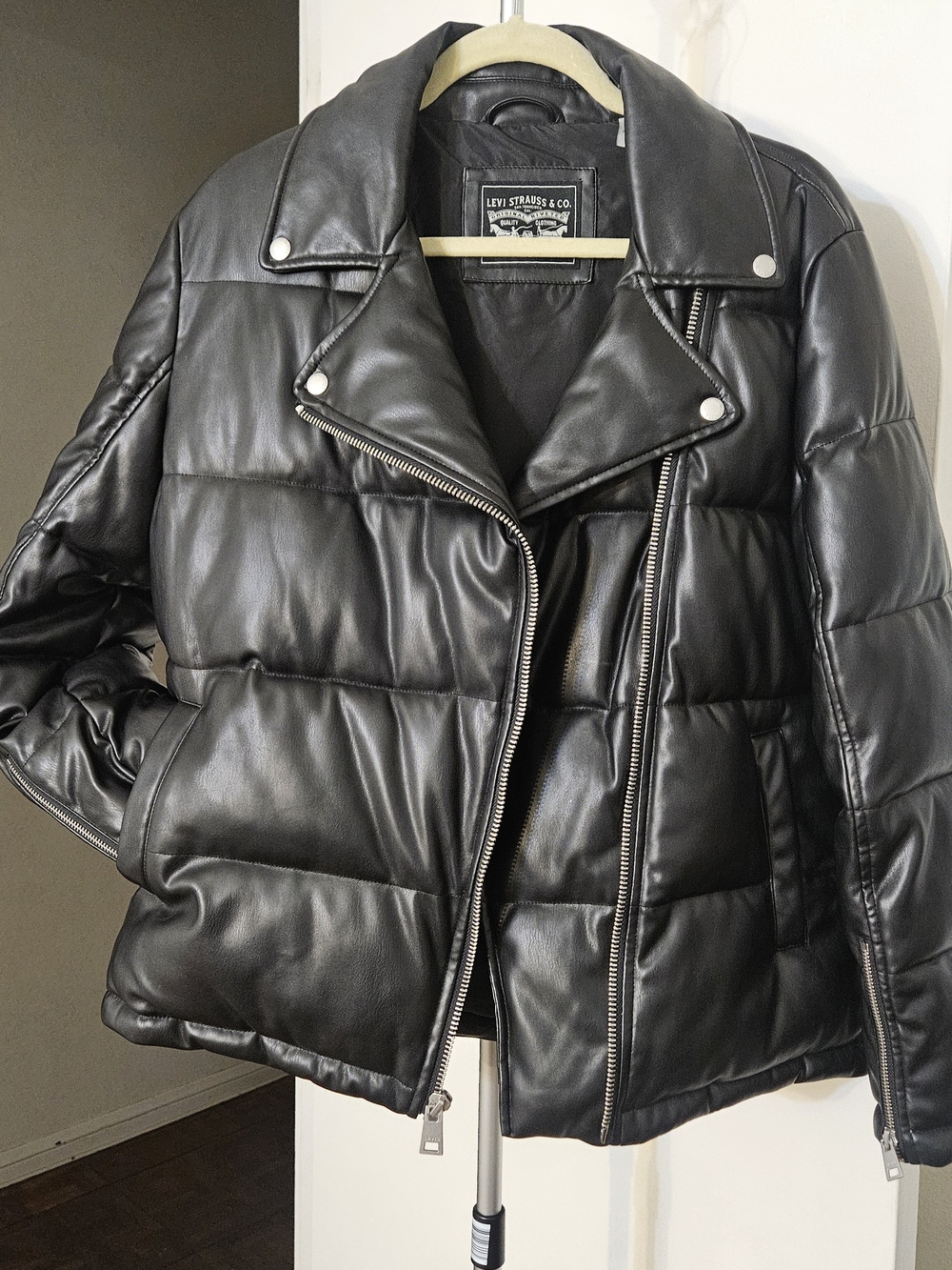 Levi's Black Quilted Faux-Leather Biker Jacket